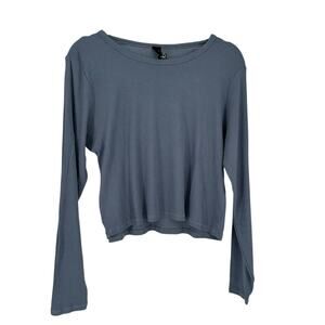 NEW Bobi Slate But Rib Knit Long Sleeve Cropped Pullover Sz Medium